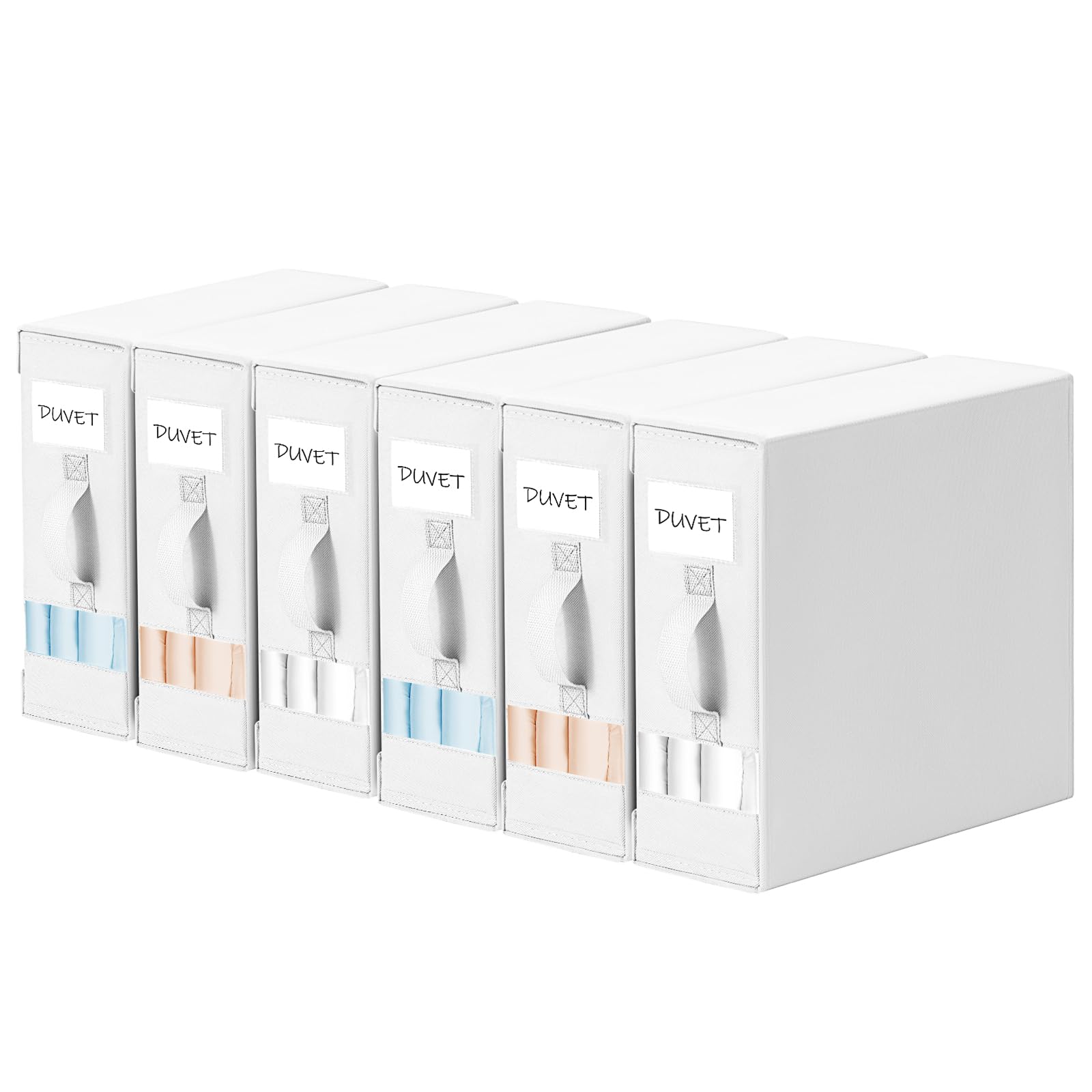 DIMJ Bed Sheet Organizers and Storage 6 Pack - Foldable Sheet Organizer for Linen Closet, Bedding Storage Box for organization, Sheets Set Holder for Blanke, Towel (King & Queen Size), Beige