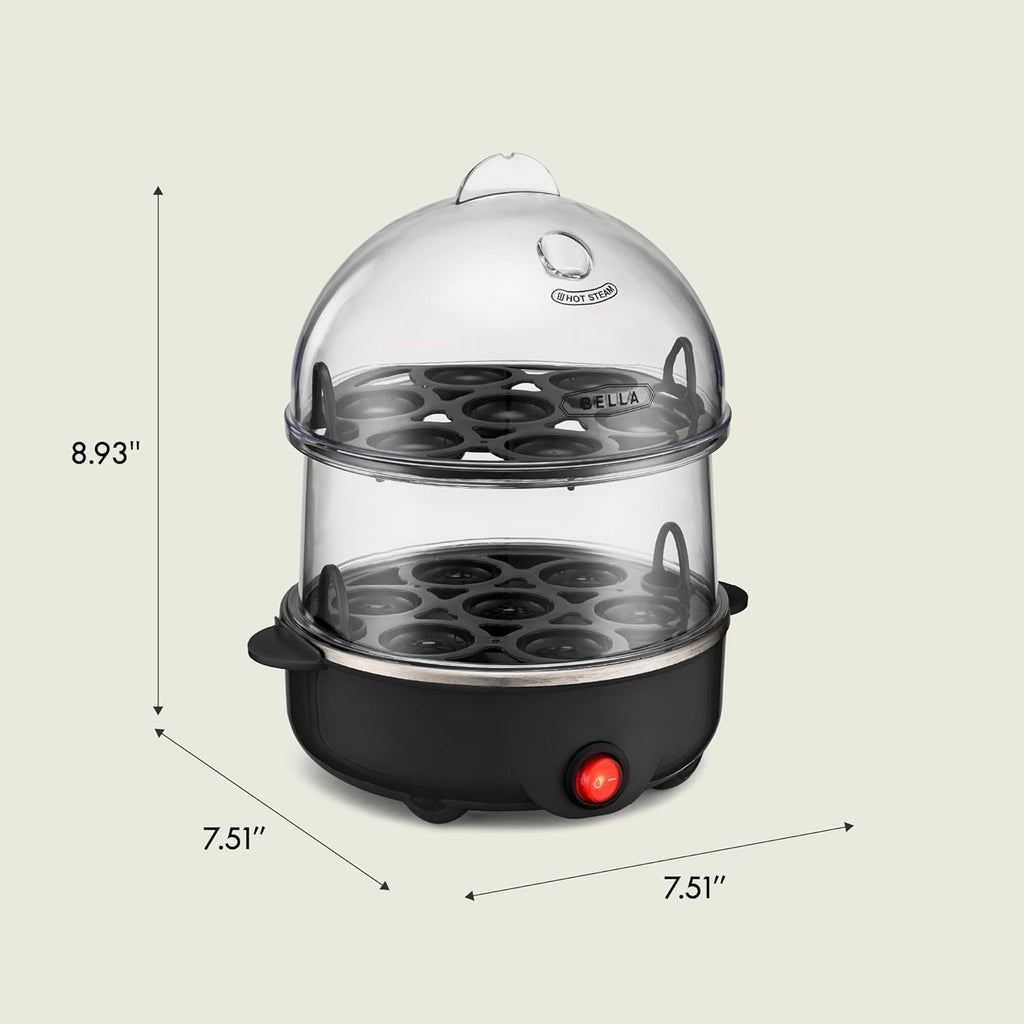 BELLA Double Tier Egg Cooker, Rapid Boiler & Poacher, Meal Prep Essential, Family Sized Meals: Make Up To 14 Large Boiled Eggs, Dishwasher Safe Parts, Poaching Tray Included, Black
