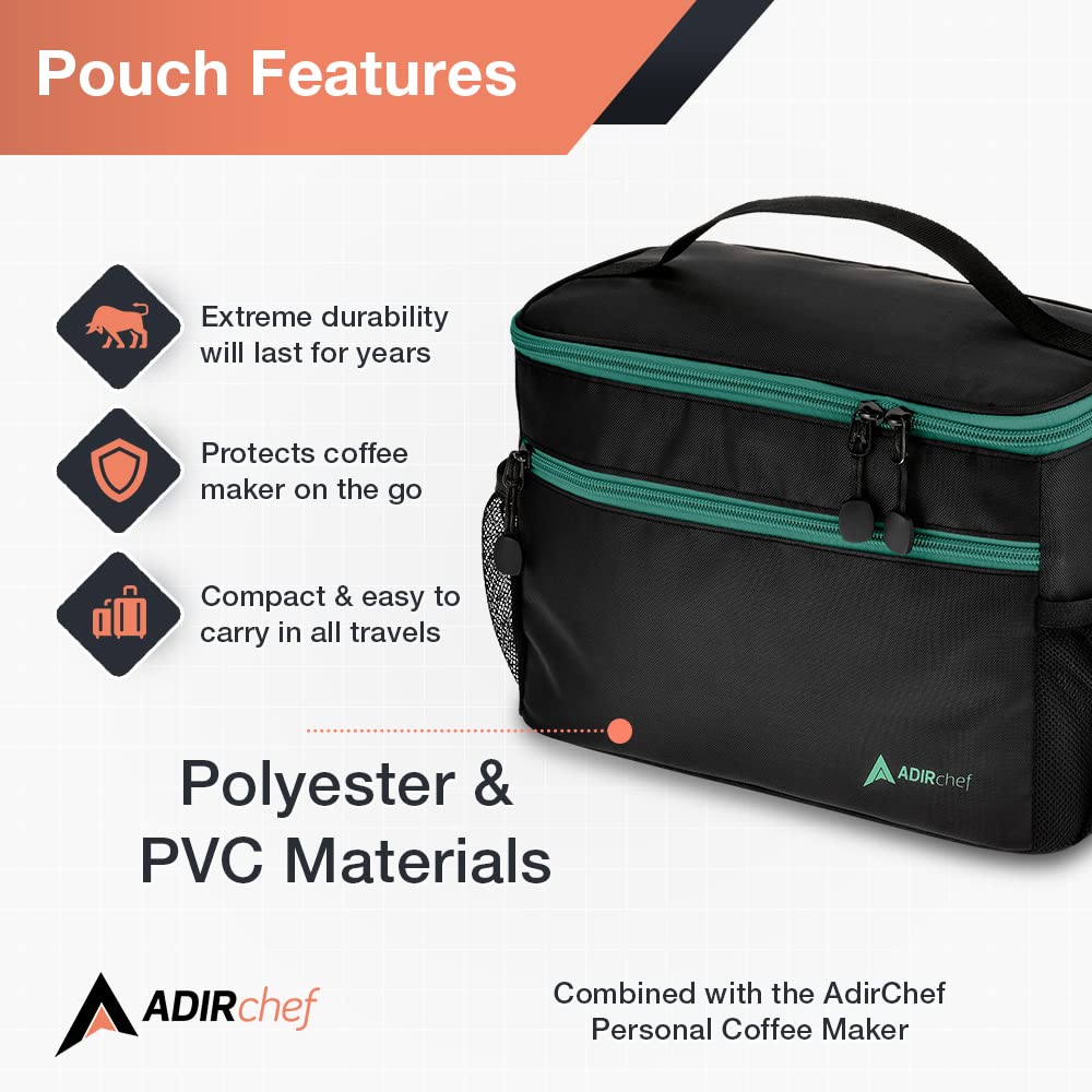 Adir Mini Single Serve Travel Coffee Maker Pouch Organizer, Portable For Travel, Camping, Office Lunch Bag For Grab & Go Daily Use (Black & Green)