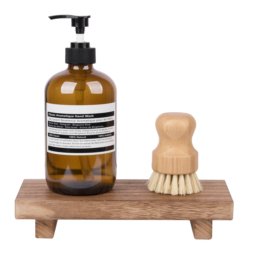 zoocatia Small Wood Tray Pedestal Stand Farmhouse Bathroom Decor Decorative Wooden Riser Kitchen Soap Dish Holder for Vanity, Counter, Sink, 9" x 5.9" - Black