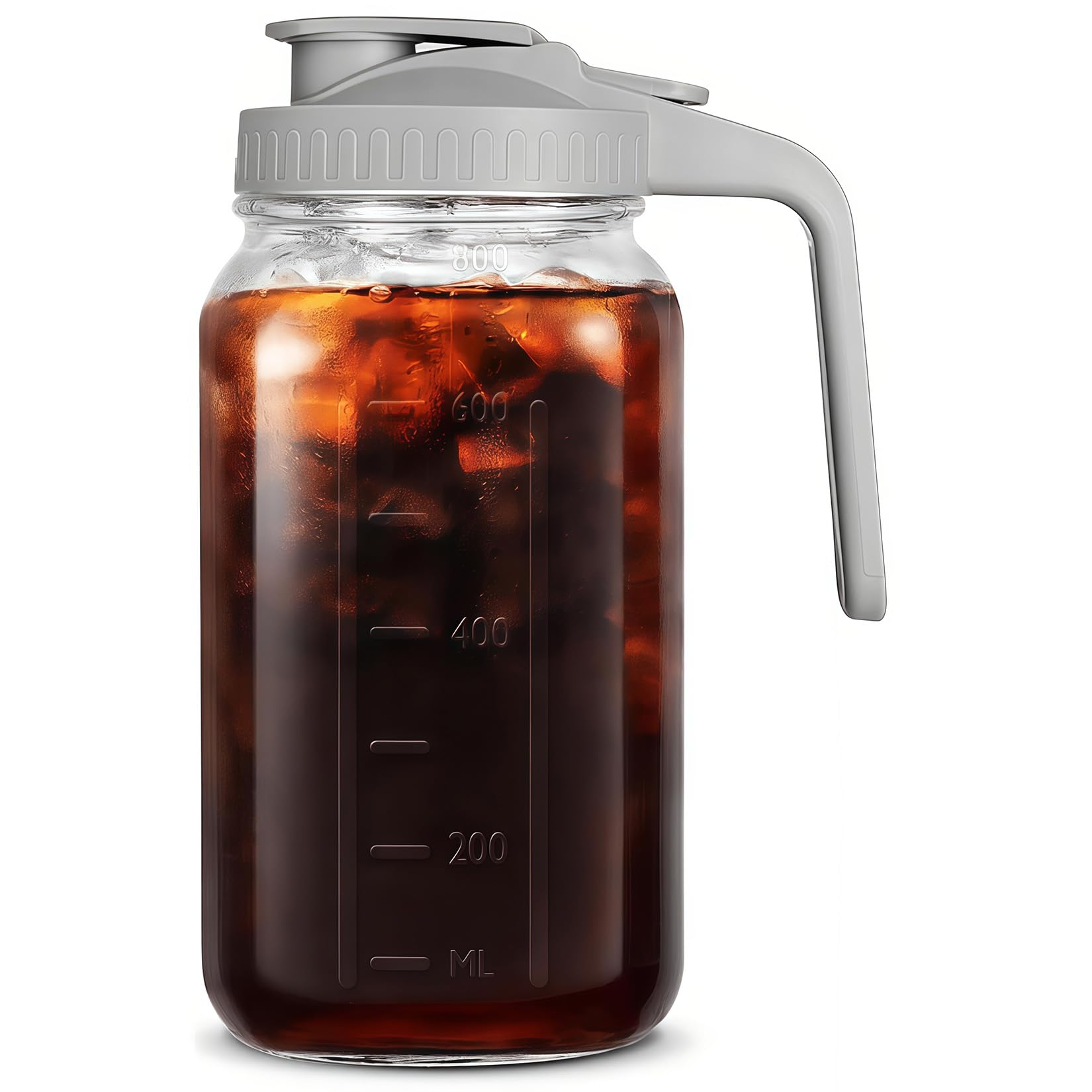 64oz Glass Pitcher with Handle and Lid, 2 Quart Mason Jar Pitcher - Airtight & Leakproof Water Jug with Pour Spout Lid, Glass Containers for Fridge, Perfect for Juice, Cold Brew, Iced & Sun Tea