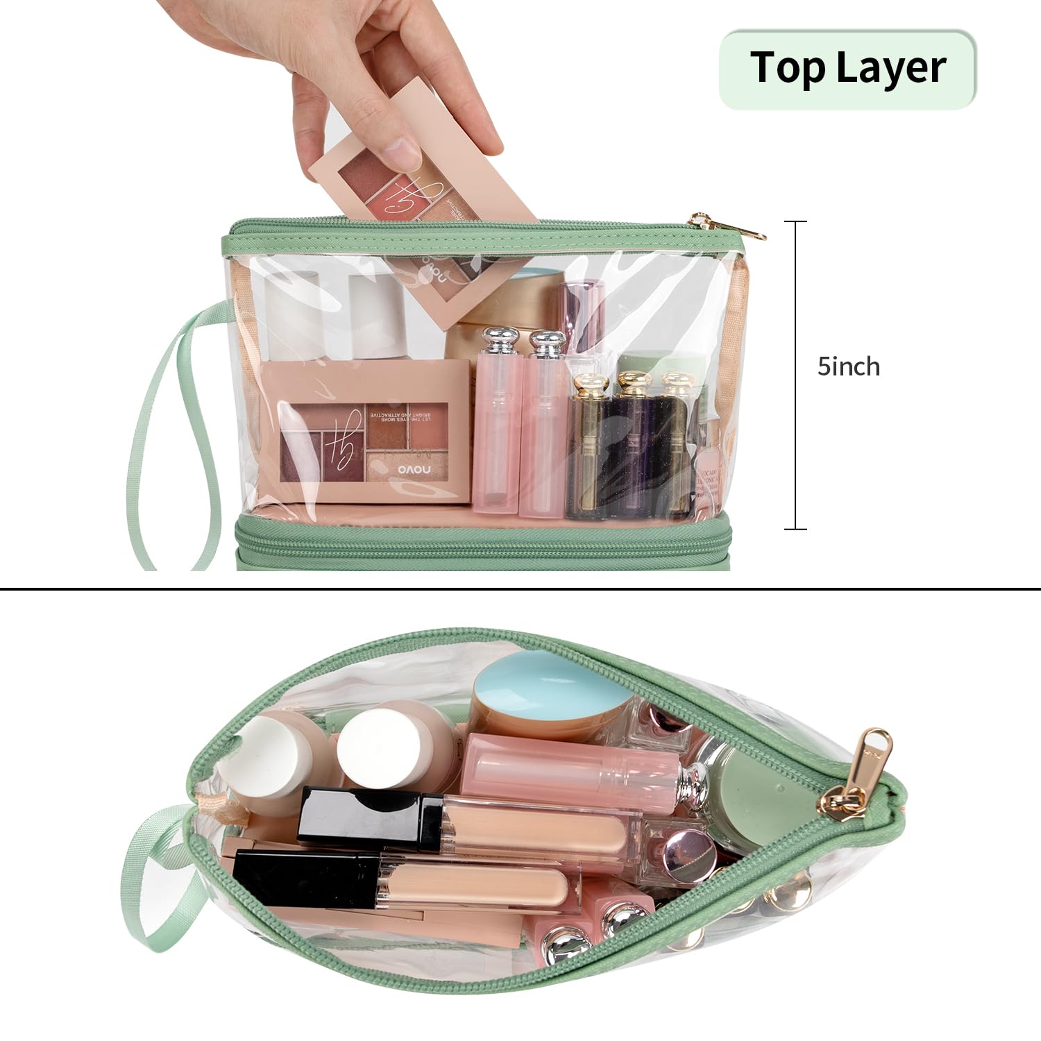 Ethereal Clear Makeup Bag, TSA Travel Makeup Organizer Bag Rose Gold Makeup Bags for Women Small Cosmetic Bag Portable Makeup Bag for Purse