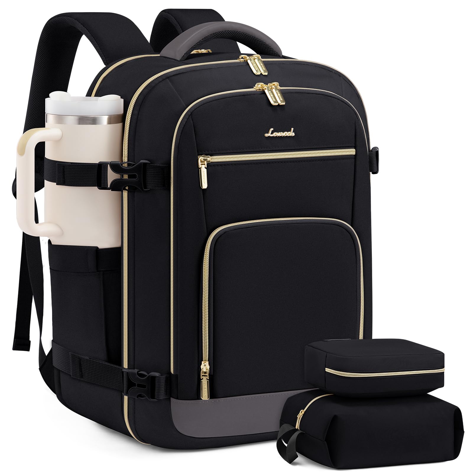 LOVEVOOK Carry On Travel Backpack For Women Men Flight Approved, 40L Personal Item Backpack for Airplanes, Business Weekender Overnight Daypack Fits 17 Inch Laptop, With 2 Packing Cubes, Black