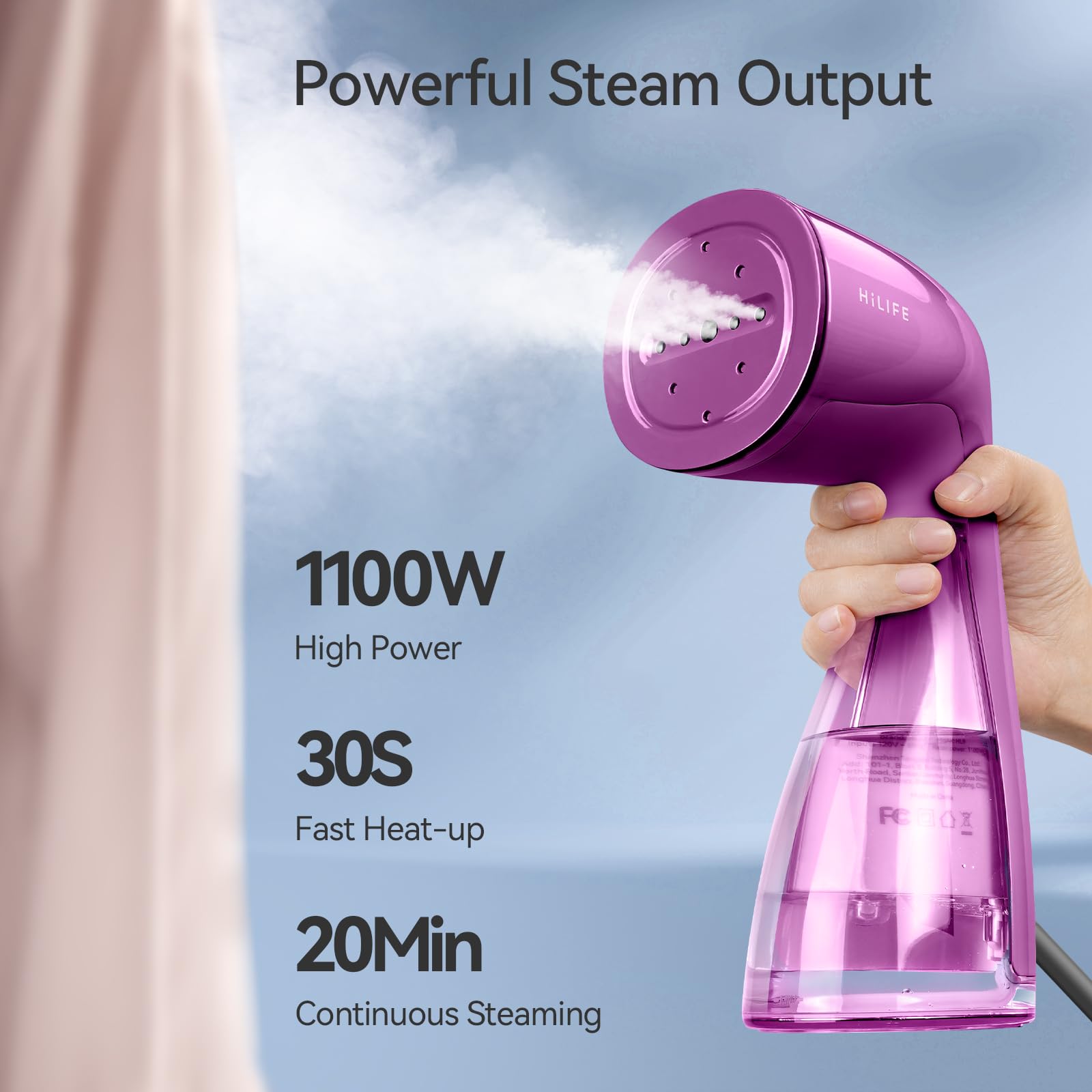 HiLIFE Steamer for Clothes, Portable Handheld Clothing Steamer, 240ml Big Capacity, 700W, Strong Power, Fabric Quick Wrinkle Remover with Brush for Home, Office, Travel (ONLY 120V) -Blue