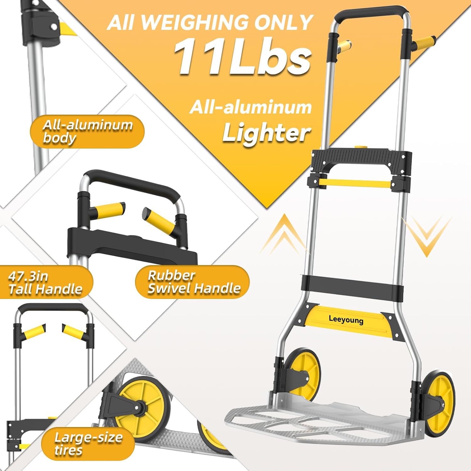 Leeyoung Folding Hand Truck and Dolly,309 lb Capacity Aluminum Portable Cart with Telescoping Handle and PP+EVA Wheels
