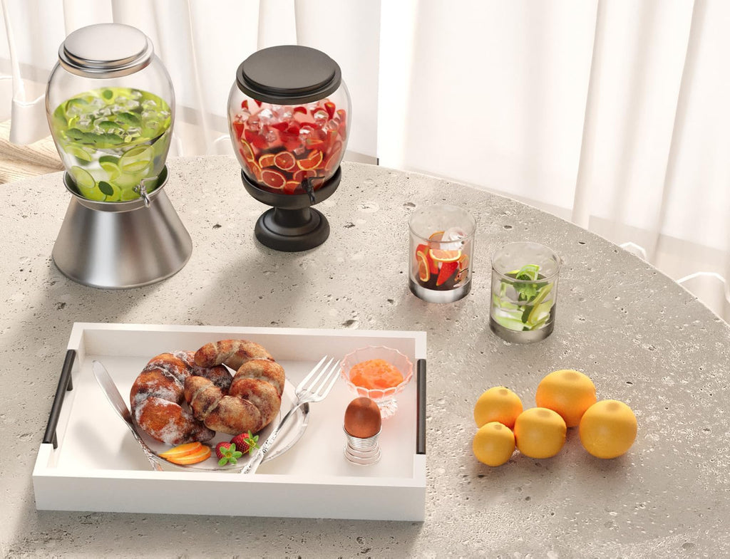 Bamboo Set of 2 Serving Tray with Metal Handles,Ottoman Decorative Trays Platter for Coffee Table,Living Room,Bar,Party(Black)