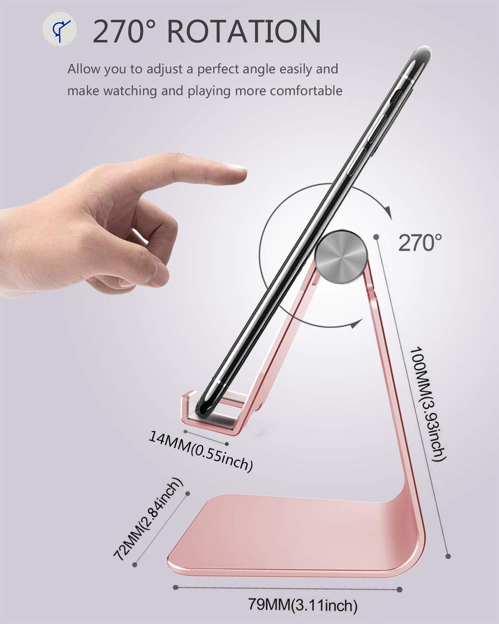 CreaDream Adjustable Cell Phone Stand, Phone Stand, Cradle, Dock, Holder, Aluminum Desktop Stand Compatible with Phone 16 15 14 13 12 11 Pro Max Plus SE, Accessories Desk, All Mobile Phones-Rose Gold