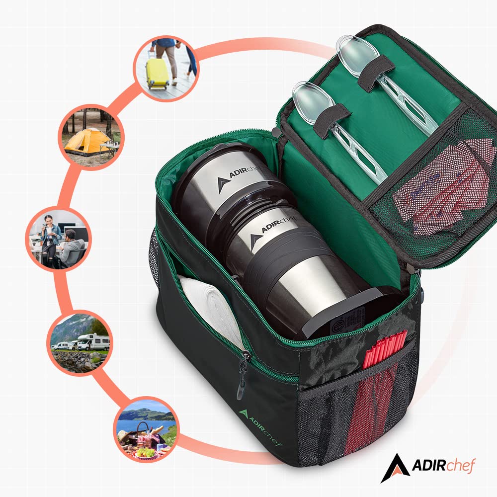 Adir Mini Single Serve Travel Coffee Maker Pouch Organizer, Portable For Travel, Camping, Office Lunch Bag For Grab & Go Daily Use (Black & Green)