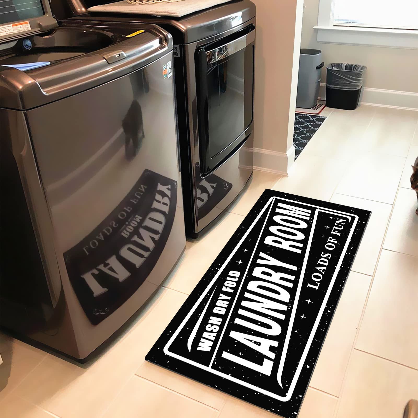 UKELER Laundry Room Rug Runner, Farmhouse Laundry Mats for Washroom Laundry Room Bathroom Kitchen, Non Slip Anti Fatigue Laundry Rugs 48''x20''