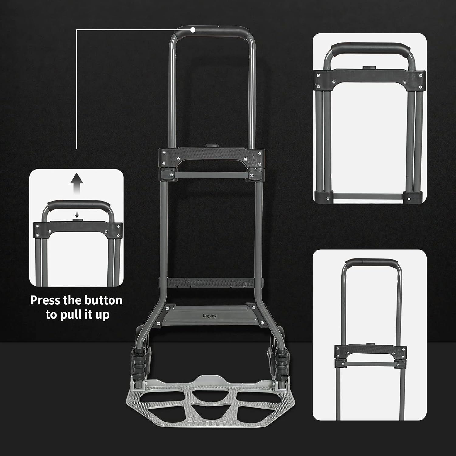 Leeyoung Folding Hand Truck and Dolly,309 lb Capacity Aluminum Portable Cart with Telescoping Handle and PP+EVA Wheels