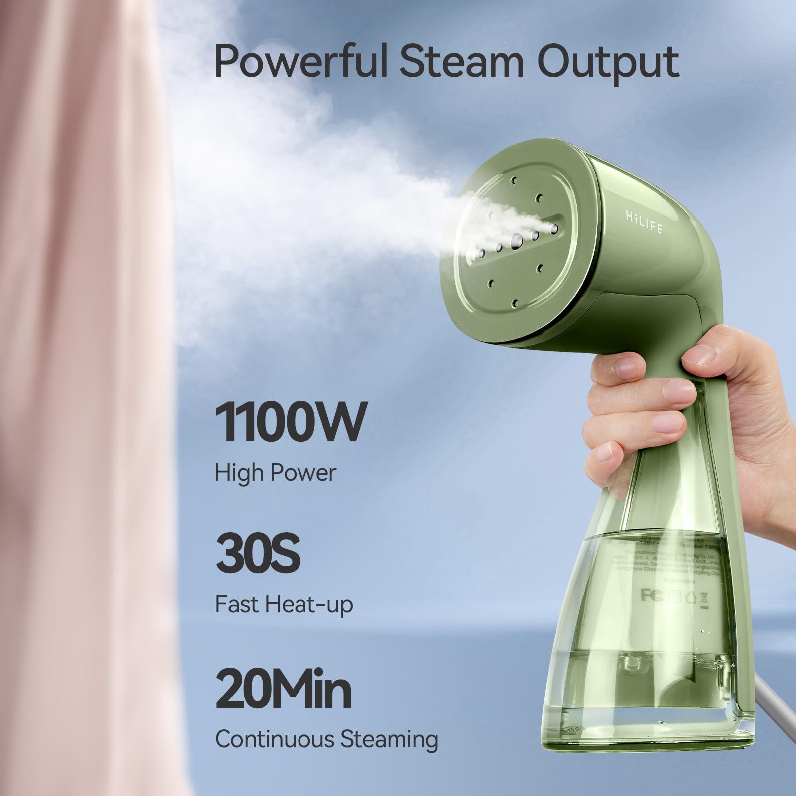 HiLIFE Steamer for Clothes, Portable Handheld Clothing Steamer, 240ml Big Capacity, 700W, Strong Power, Fabric Quick Wrinkle Remover with Brush for Home, Office, Travel (ONLY 120V) -Blue