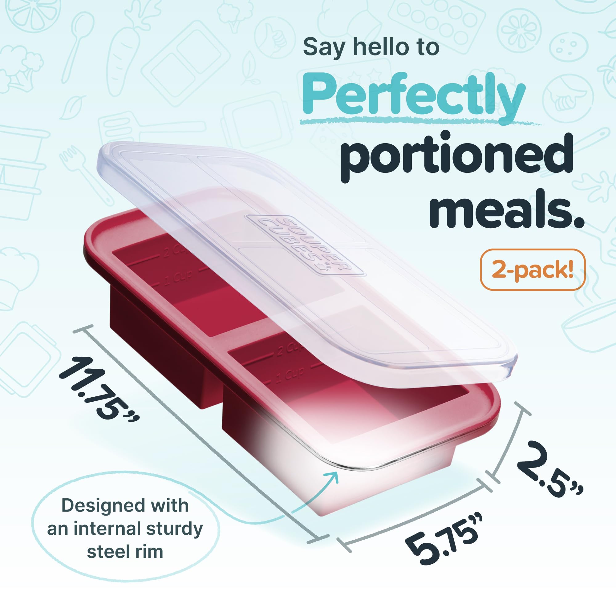 Souper Cubes 2 Cup Silicone Freezer Molds with Lids – Soup Cubes for Freezing Lasagna, Leftovers, Soups, Sauces, Casseroles, Meal Prep Meals and More – Aqua 2-Pack