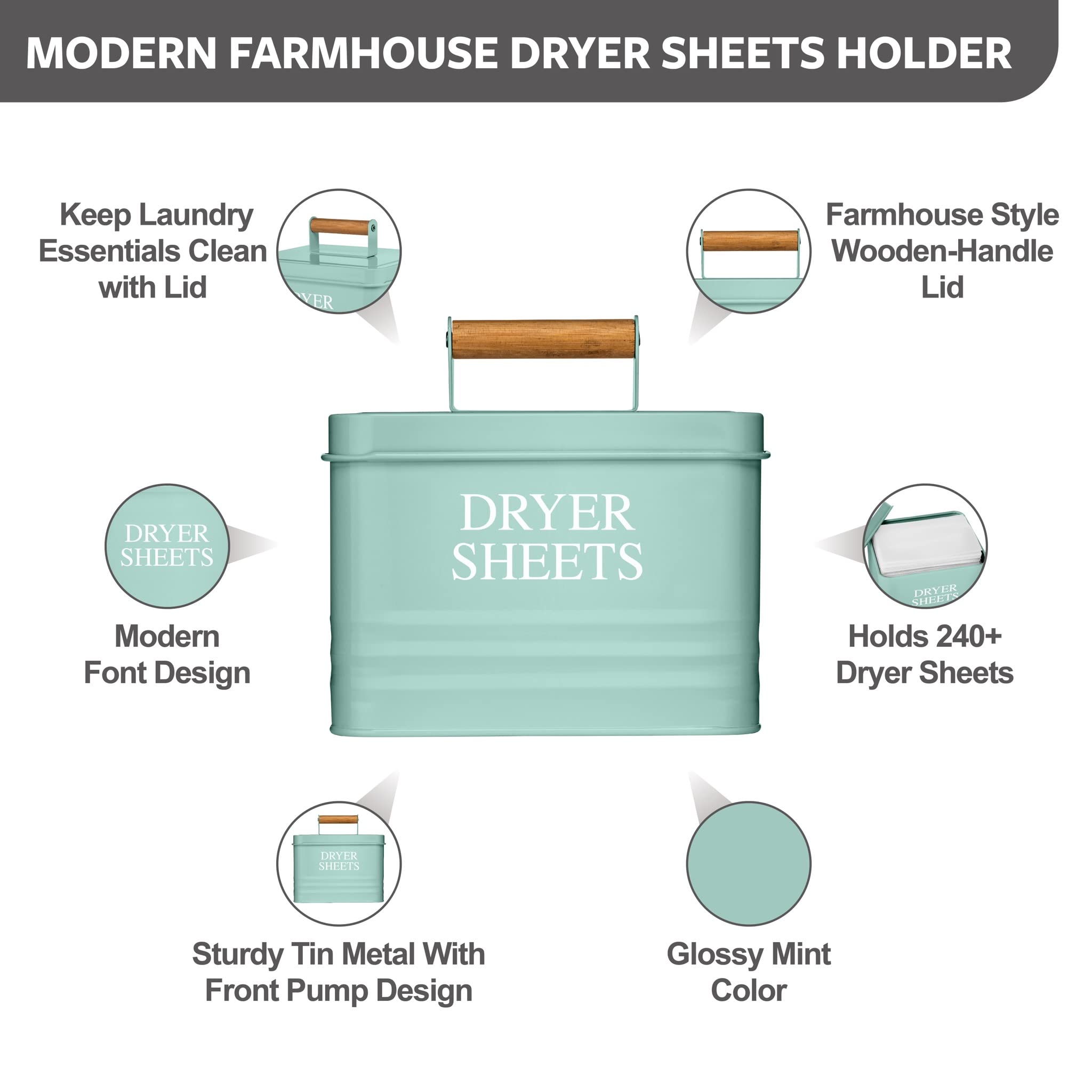 Calindiana Modern Farmhouse Metal Laundry Dryer Sheets Holder Fabric Softener Dispenser with Lid for Laundry Room Decor and Accessories and Space Saving Laundry Organization and Storage, Glossy Black