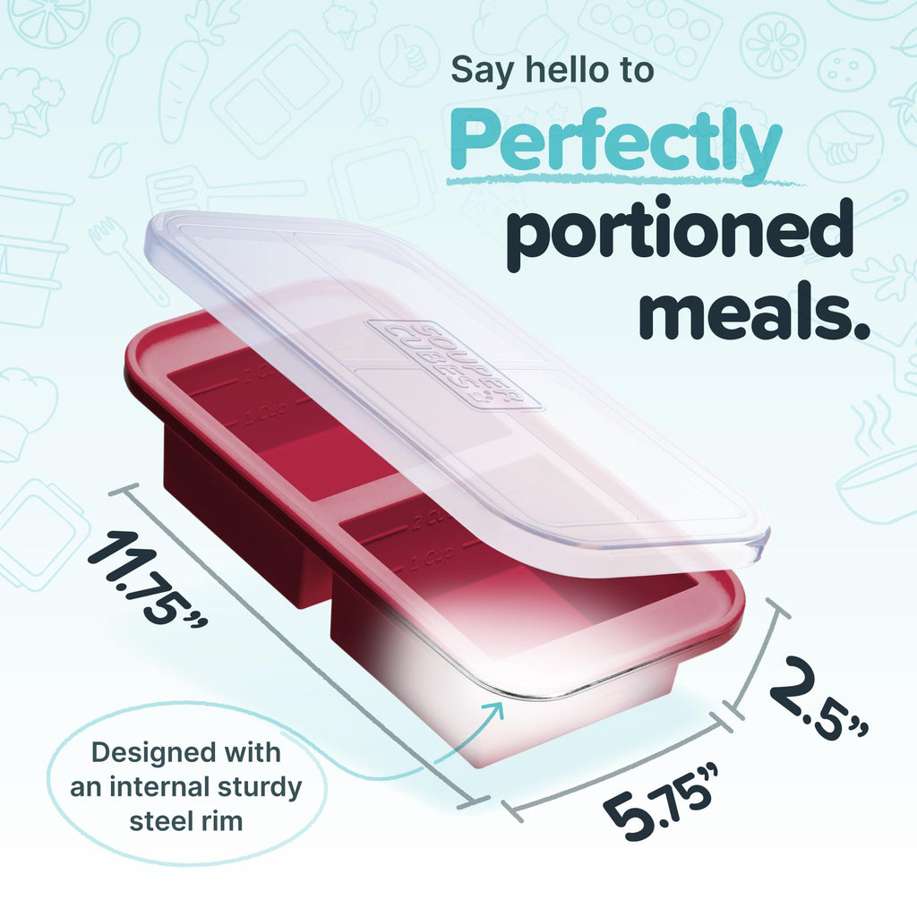 Souper Cubes 2 Cup Silicone Freezer Molds with Lids – Soup Cubes for Freezing Lasagna, Leftovers, Soups, Sauces, Casseroles, Meal Prep Meals and More – Aqua 2-Pack