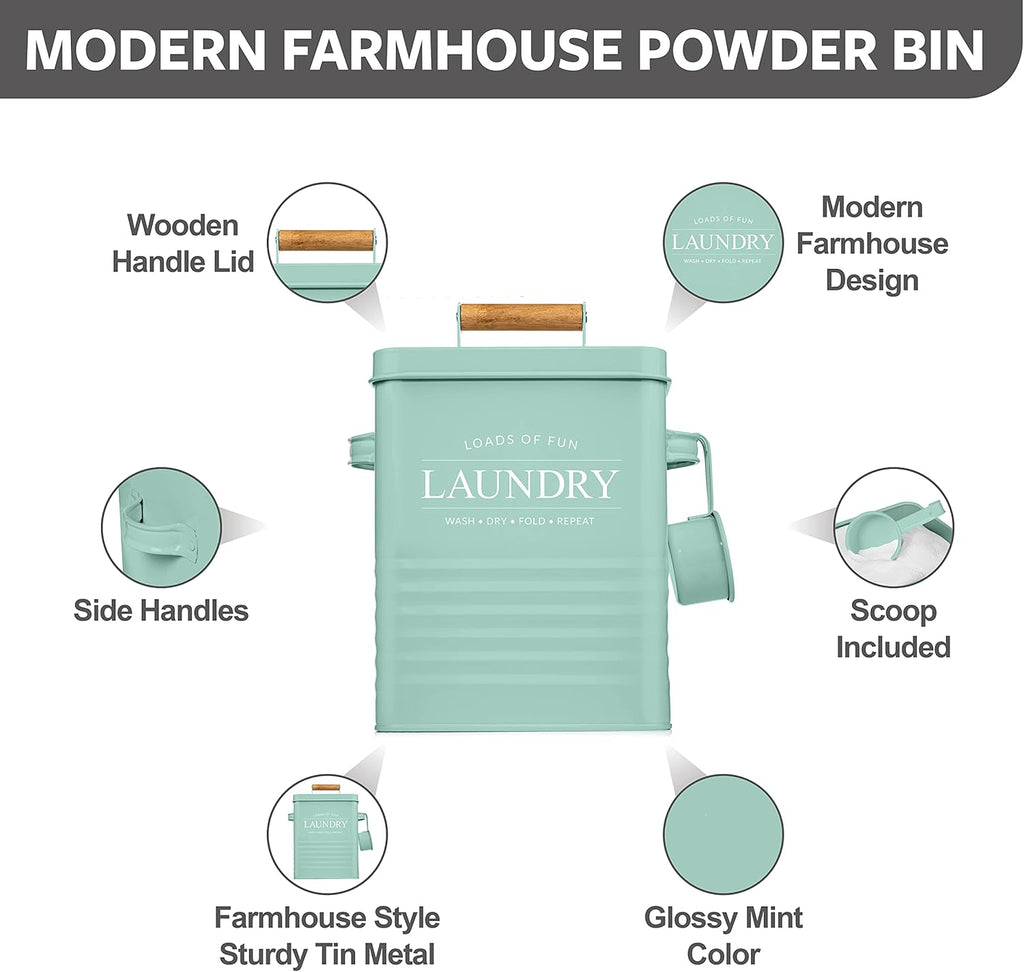 Calindiana Modern Farmhouse Metal Laundry Soap Dispenser Container Holder with Scoop for Laundry Room Decor and Space Saving Laundry Room Organization and Storage, Laundry Powder Container, Black