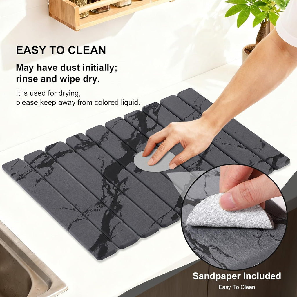 3 PCS Large Stone Dish Drying Mat for Kitchen Counter, Quick Dry Stone Dishes Mats, Sink Faucet Mat, Marble Water Absorbing Diatomaceous Earth Drying Pad for Countertop Tableware, Bottles, Cups
