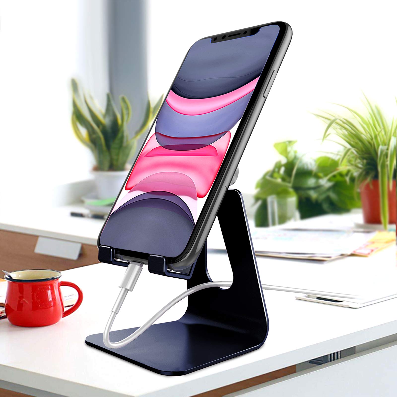 CreaDream Adjustable Cell Phone Stand, Phone Stand, Cradle, Dock, Holder, Aluminum Desktop Stand Compatible with Phone 16 15 14 13 12 11 Pro Max Plus SE, Accessories Desk, All Mobile Phones-Rose Gold