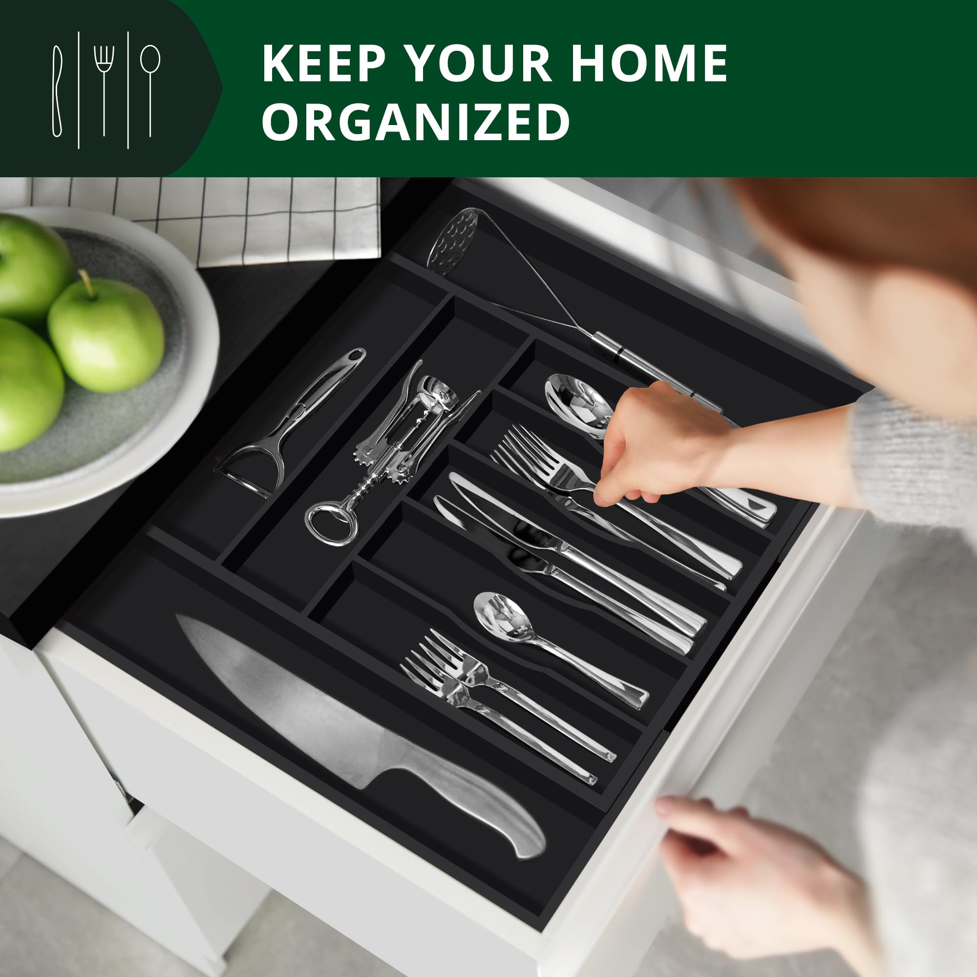 ROYAL CRAFT WOOD Luxury Bamboo Kitchen Drawer Organizer - Silverware Organizer, Utensil Holder & Cutlery Tray Drawer Dividers for Flatware (9 Slot, Natural)