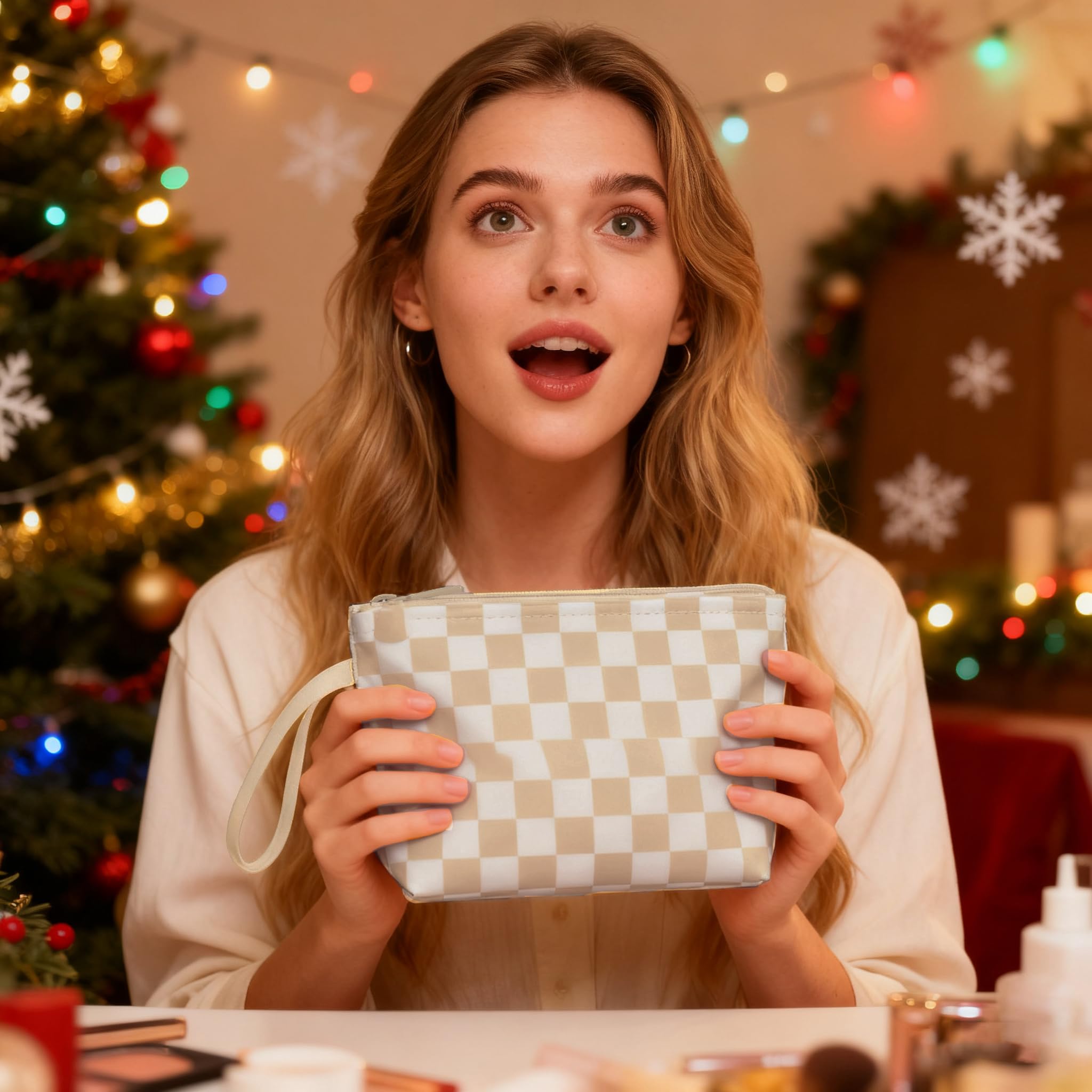 Ethereal Clear Makeup Bag, TSA Travel Makeup Organizer Bag Rose Gold Makeup Bags for Women Small Cosmetic Bag Portable Makeup Bag for Purse