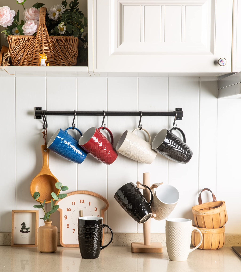 AmorArc Extra Large Coffee Mugs Set of 6, 20oz Ceramic Tall Coffee Mugs Set with Textured Geometric Patterns for Coffee/Tea/Beer/Hot Cocoa, Dishwasher & Microwave Safe,Beige