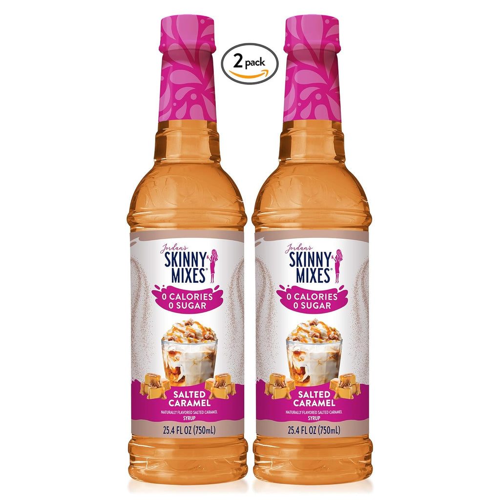 Jordan’s Skinny Mixes Sugar Free Coffee Syrup, Salted Caramel Coffee Flavoring Syrup, Zero Calorie Drink Mix, Lattes, Baking, Protein Shake or Cocktail, Dairy & Gluten Free, Kosher, 25.4 Fl Oz, 2 Pack