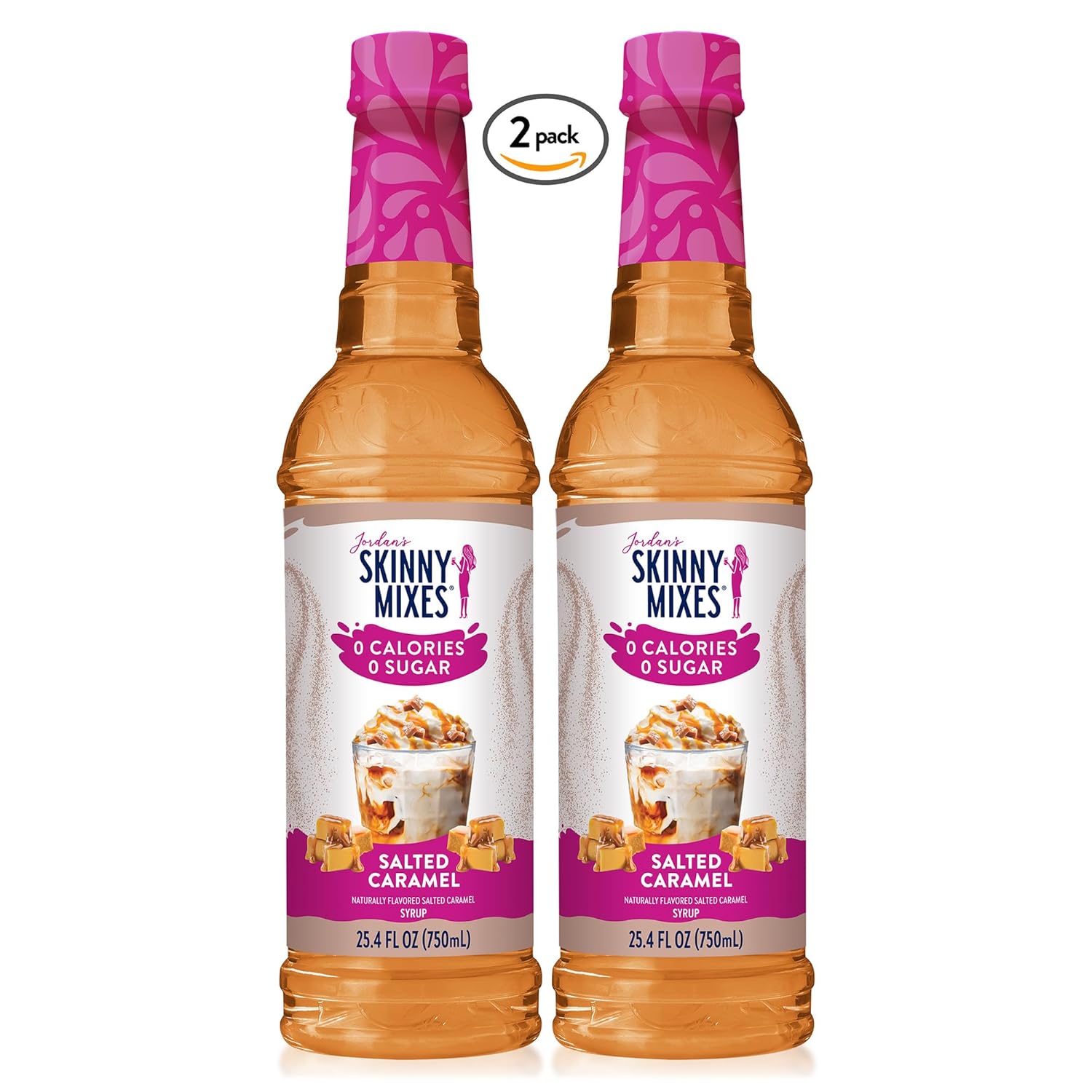 Jordan’s Skinny Mixes Sugar Free Coffee Syrup, Salted Caramel Coffee Flavoring Syrup, Zero Calorie Drink Mix, Lattes, Baking, Protein Shake or Cocktail, Dairy & Gluten Free, Kosher, 25.4 Fl Oz, 2 Pack