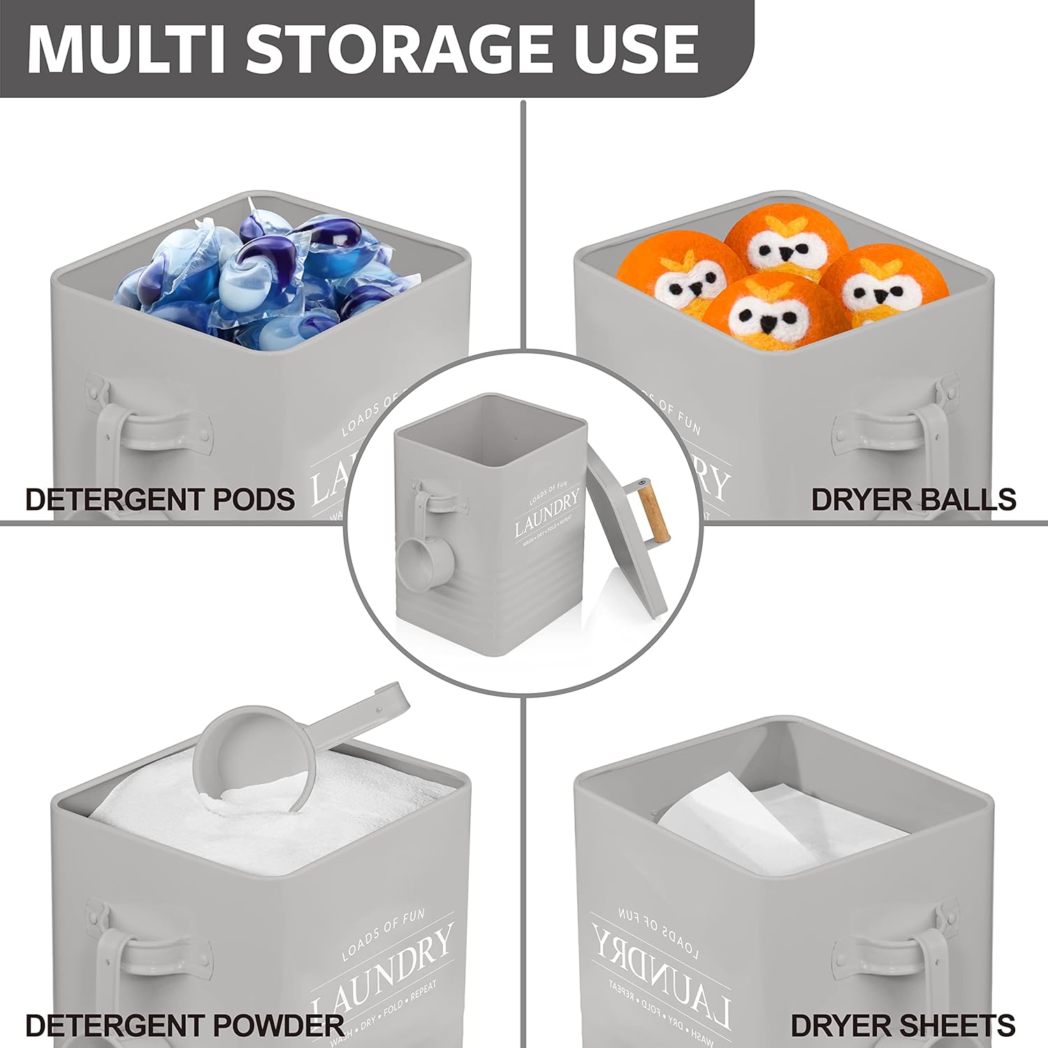 Calindiana Modern Farmhouse Metal Laundry Soap Dispenser Container Holder with Scoop for Laundry Room Decor and Space Saving Laundry Room Organization and Storage, Laundry Powder Container, Black