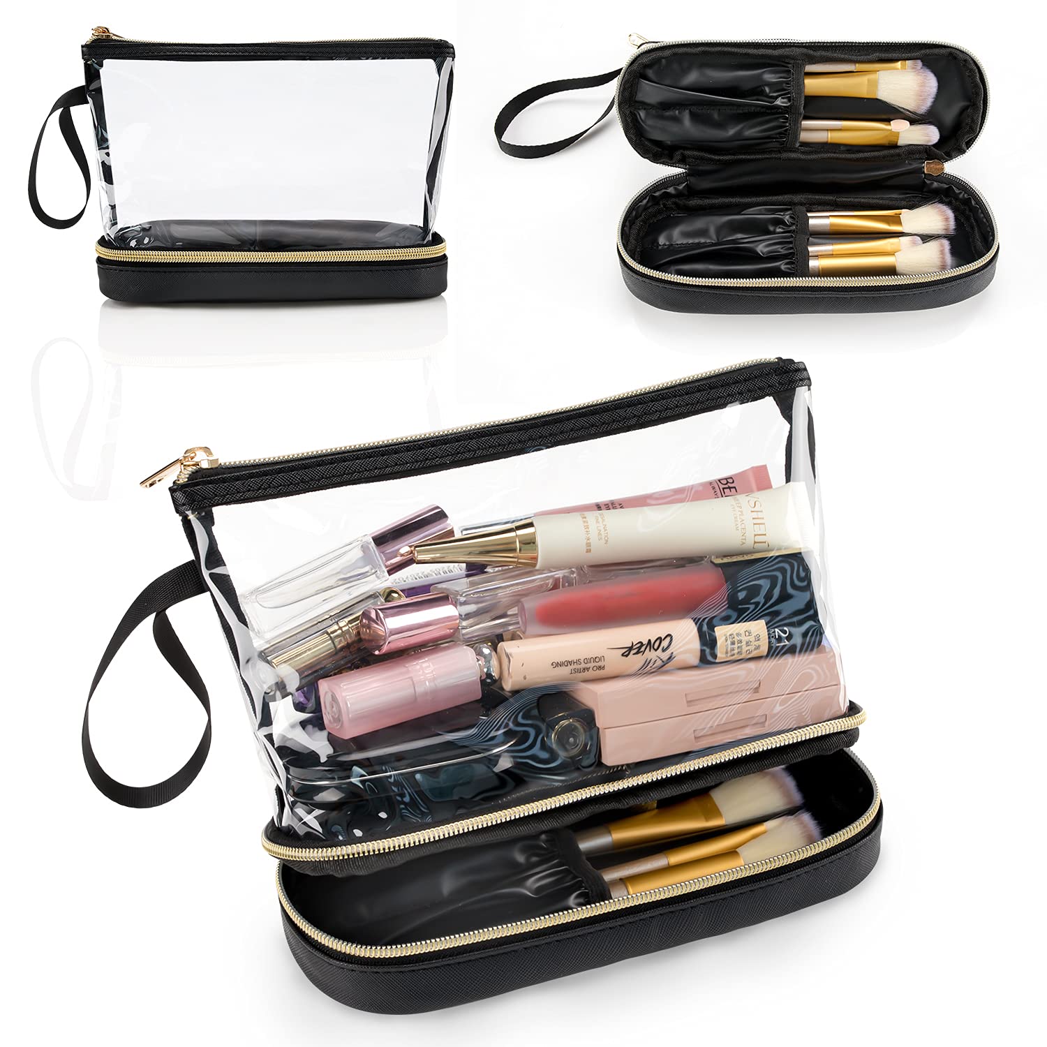Ethereal Clear Makeup Bag, TSA Travel Makeup Organizer Bag Rose Gold Makeup Bags for Women Small Cosmetic Bag Portable Makeup Bag for Purse