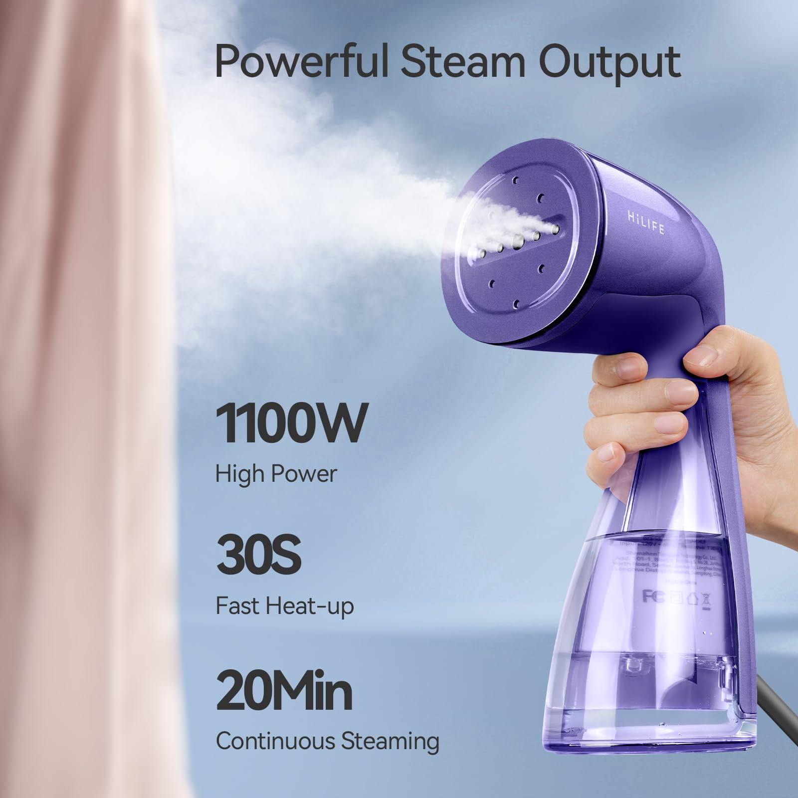 HiLIFE Steamer for Clothes, Portable Handheld Clothing Steamer, 240ml Big Capacity, 700W, Strong Power, Fabric Quick Wrinkle Remover with Brush for Home, Office, Travel (ONLY 120V) -Blue