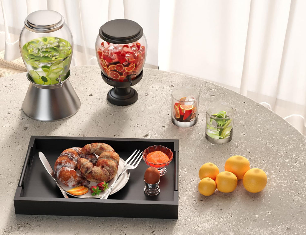 Bamboo Set of 2 Serving Tray with Metal Handles,Ottoman Decorative Trays Platter for Coffee Table,Living Room,Bar,Party(Black)