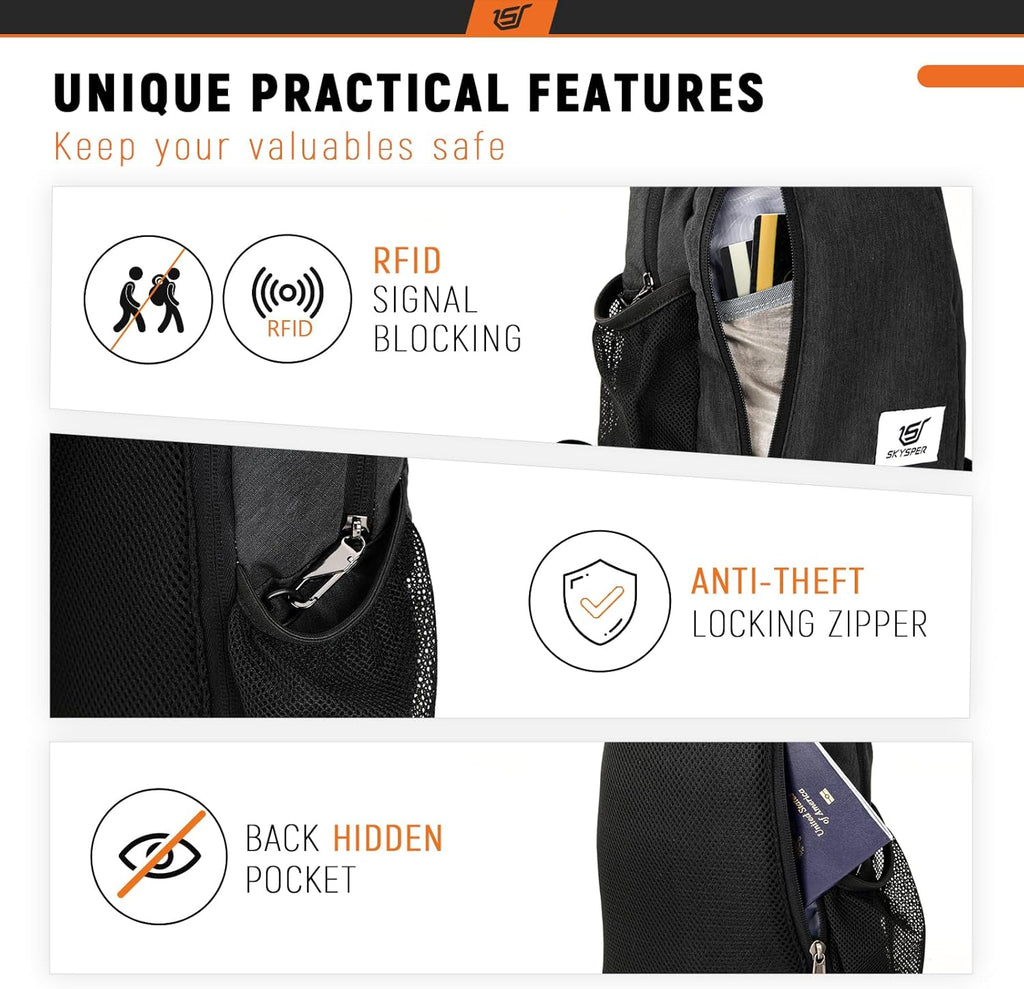 SKYSPER Sling Bag RFID Crossbody Sling Backpack Cross Body Shoulder Travel Bag Hiking Daypack for Women Men(Black)