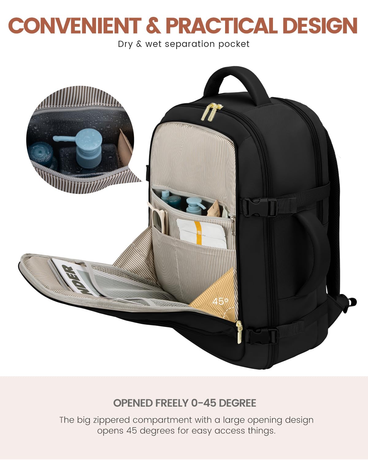 LOVEVOOK Carry On Travel Backpack For Women Men Flight Approved, 40L Personal Item Backpack for Airplanes, Business Weekender Overnight Daypack Fits 17 Inch Laptop, With 2 Packing Cubes, Black