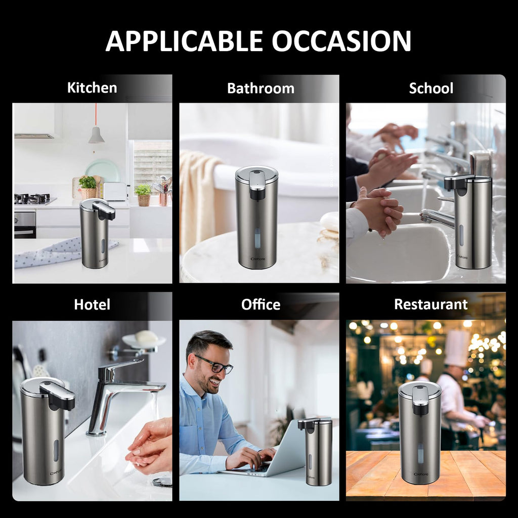 Automatic Soap Dispenser, Automatic Soap Dispenser Touchless, Kitchen & Bathroom, 3 Adjustable Volume for Liquid Soap, Water-Resistant, Hotel, Restaurant and School, Clog-Free, Stainless Steel