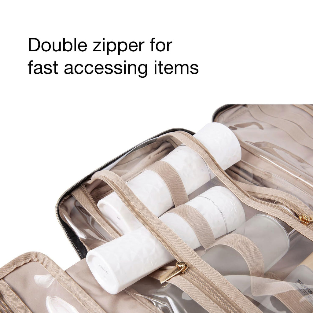 BAGSMART Large Toiletry Bag Travel Bag with Hanging Hook, Water-resistant Makeup Cosmetic Bag Travel Organizer for Accessories, Shampoo, Full Sized Container, Toiletries