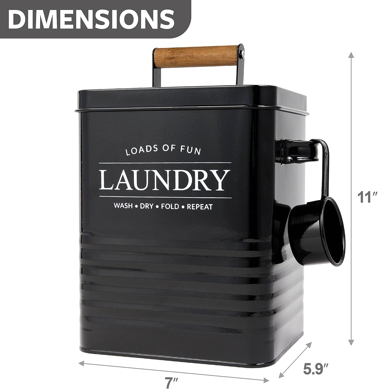 Calindiana Modern Farmhouse Metal Laundry Soap Dispenser Container Holder with Scoop for Laundry Room Decor and Space Saving Laundry Room Organization and Storage, Laundry Powder Container, Black