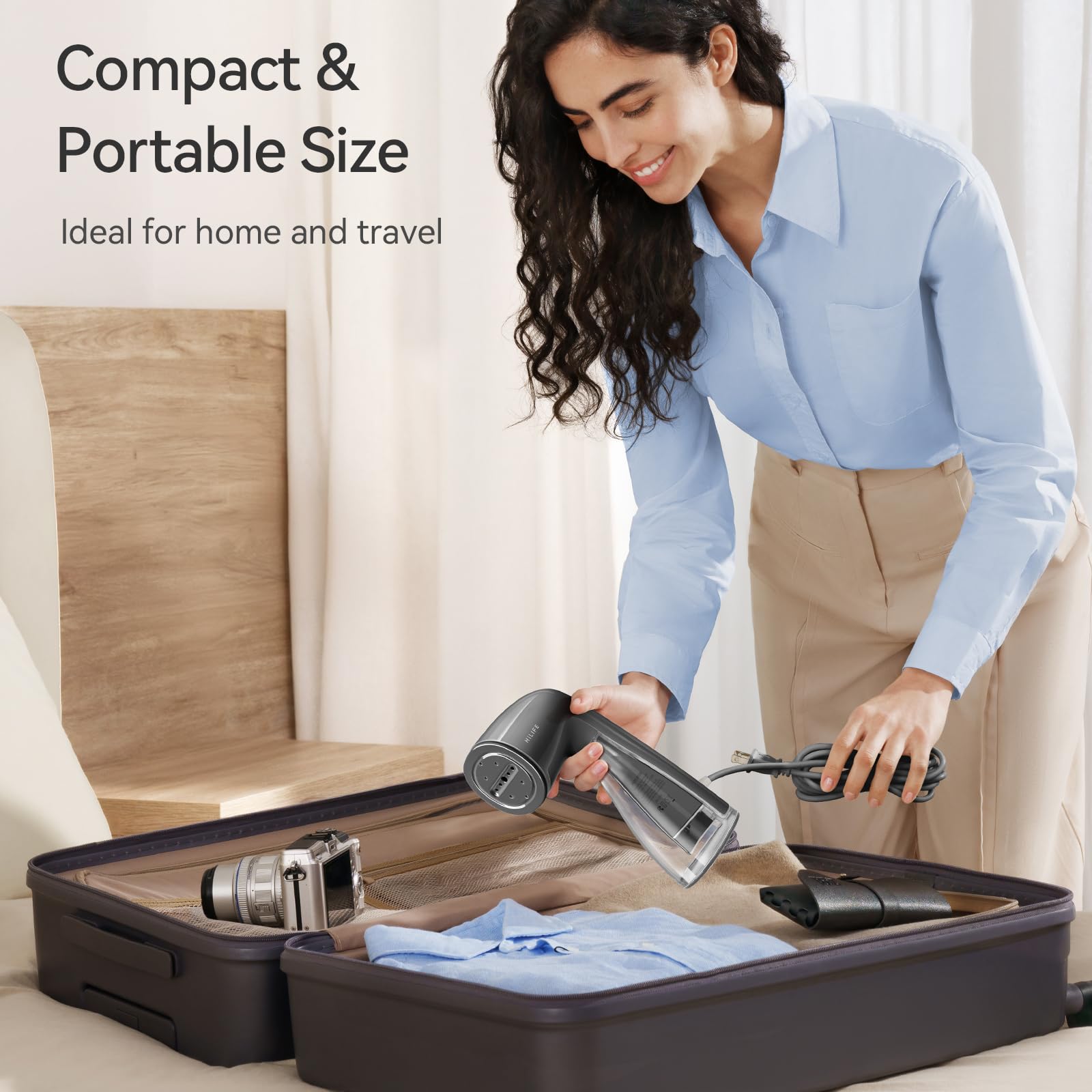HiLIFE Steamer for Clothes, Portable Handheld Clothing Steamer, 240ml Big Capacity, 700W, Strong Power, Fabric Quick Wrinkle Remover with Brush for Home, Office, Travel (ONLY 120V) -Blue