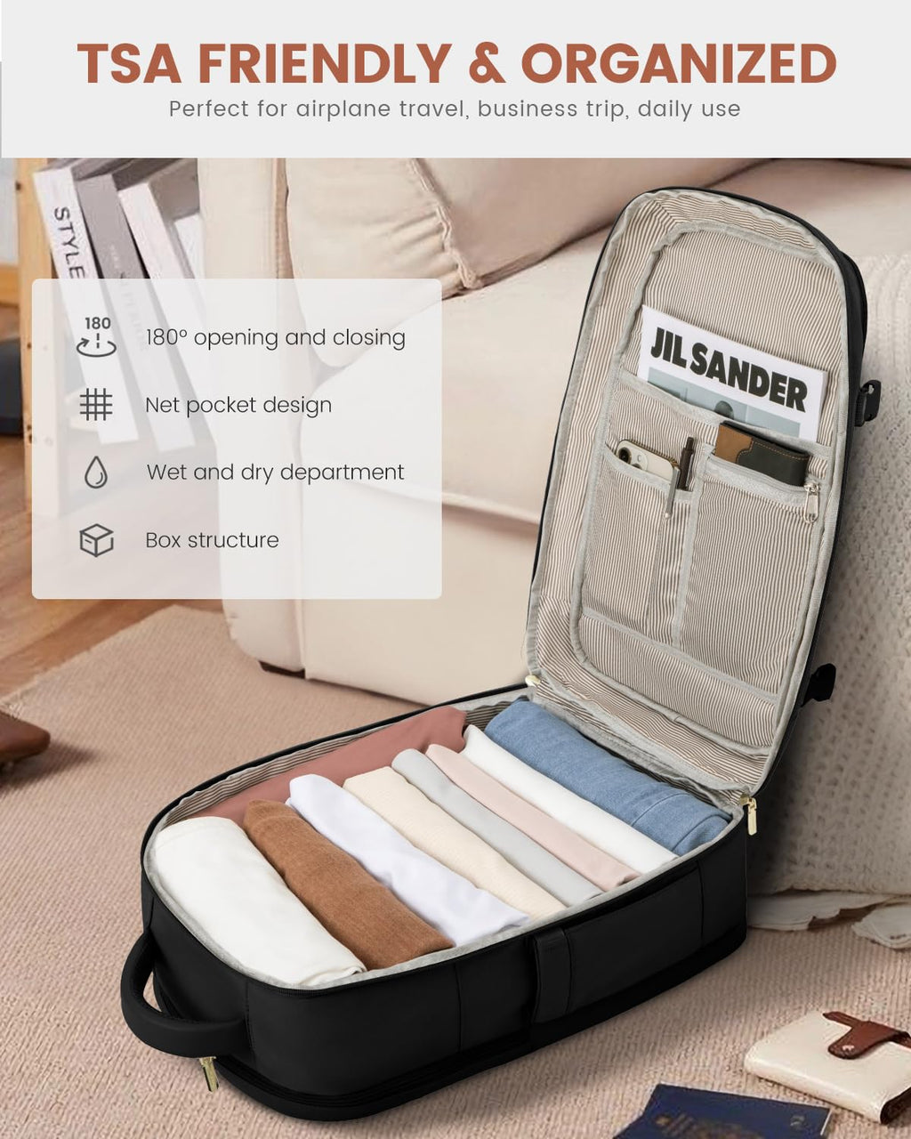 LOVEVOOK Carry On Travel Backpack For Women Men Flight Approved, 40L Personal Item Backpack for Airplanes, Business Weekender Overnight Daypack Fits 17 Inch Laptop, With 2 Packing Cubes, Black