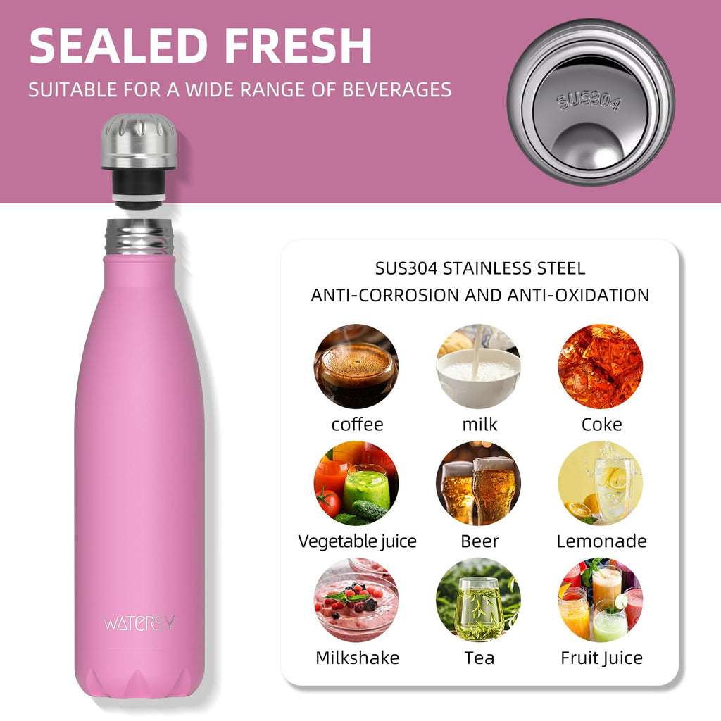 WATERSY Stainless Steel water bottles,17oz/500ml Insulated Water Bottles,Deep Blue metal water bottle Keeps Drink Cold and Hot,BPA Free kids water bottles for School,Gym,Travel,Sports