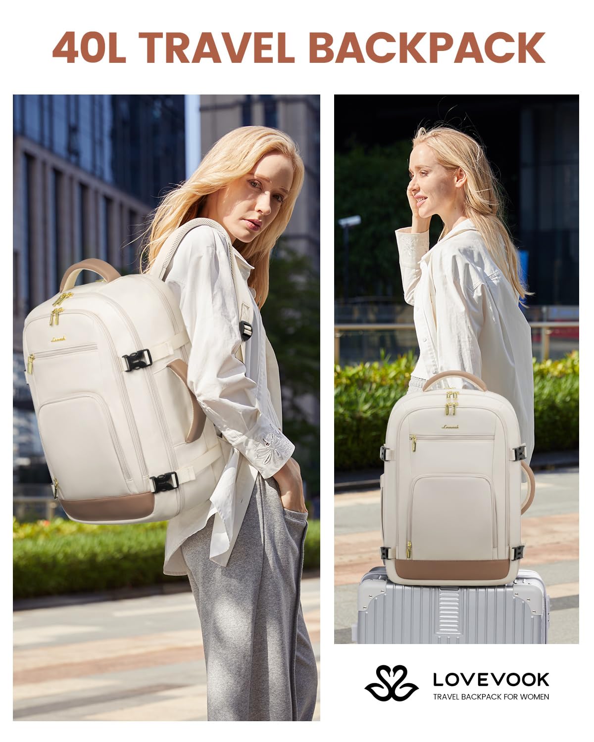 LOVEVOOK Carry On Travel Backpack For Women Men Flight Approved, 40L Personal Item Backpack for Airplanes, Business Weekender Overnight Daypack Fits 17 Inch Laptop, With 2 Packing Cubes, Black