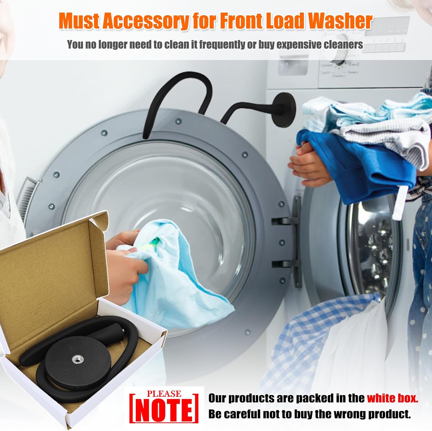 Front Load Washer Door Prop, Removable Flexible Washer Door Stopper, Magnetic Washing Machine Door Holder with 66mm Magnet Base, Keep Washer Door Open to Prevent Odors (Black)