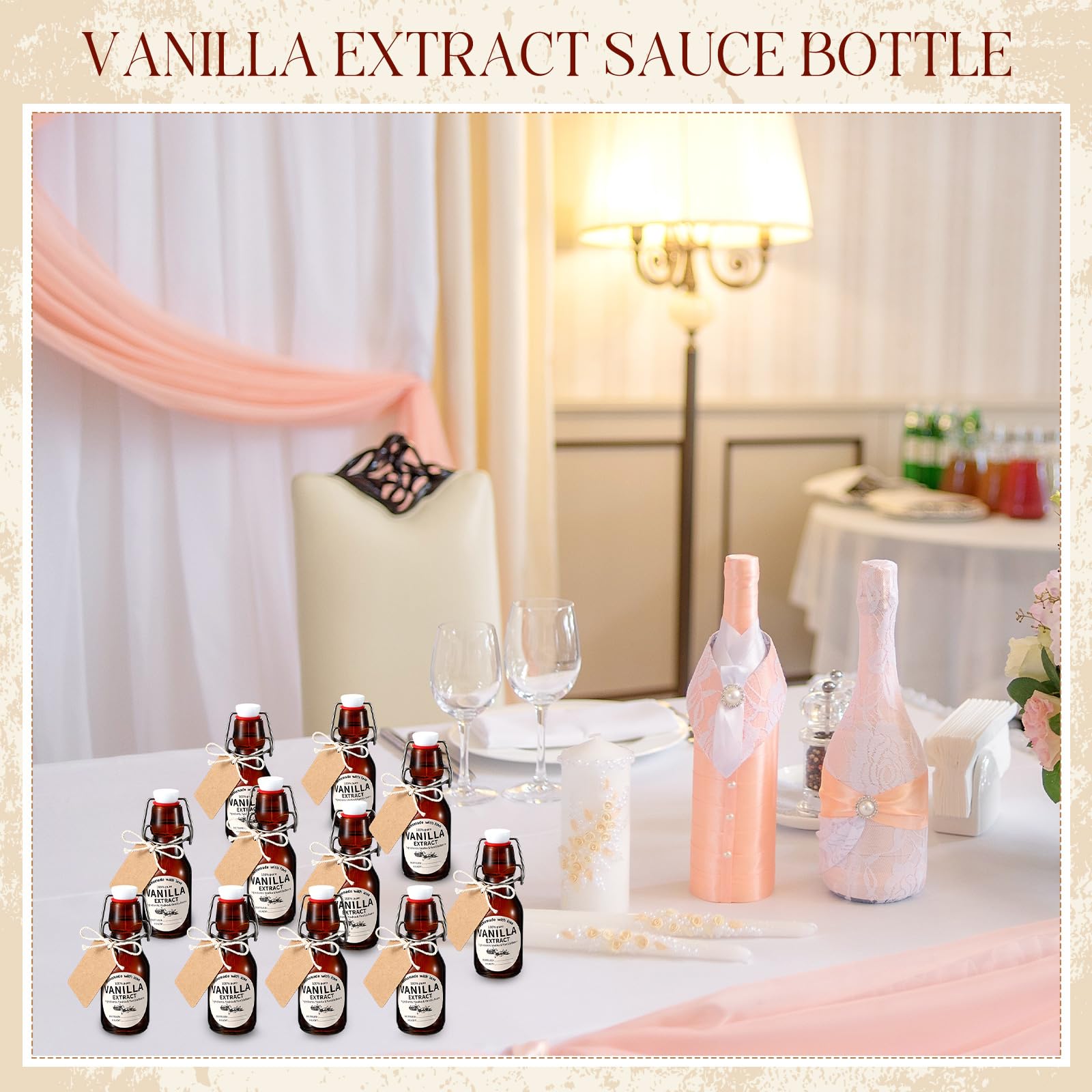 Vesici 8 Sets Swing Top Glass Bottles Set Amber Homemade Vanilla Extract Bottles Vanilla Extract Jars for Christmas DIY Crafts (4 oz)