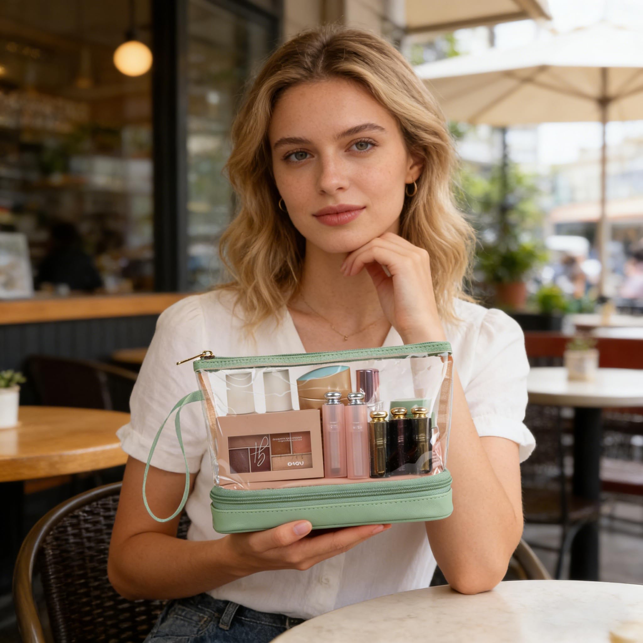 Ethereal Clear Makeup Bag, TSA Travel Makeup Organizer Bag Rose Gold Makeup Bags for Women Small Cosmetic Bag Portable Makeup Bag for Purse