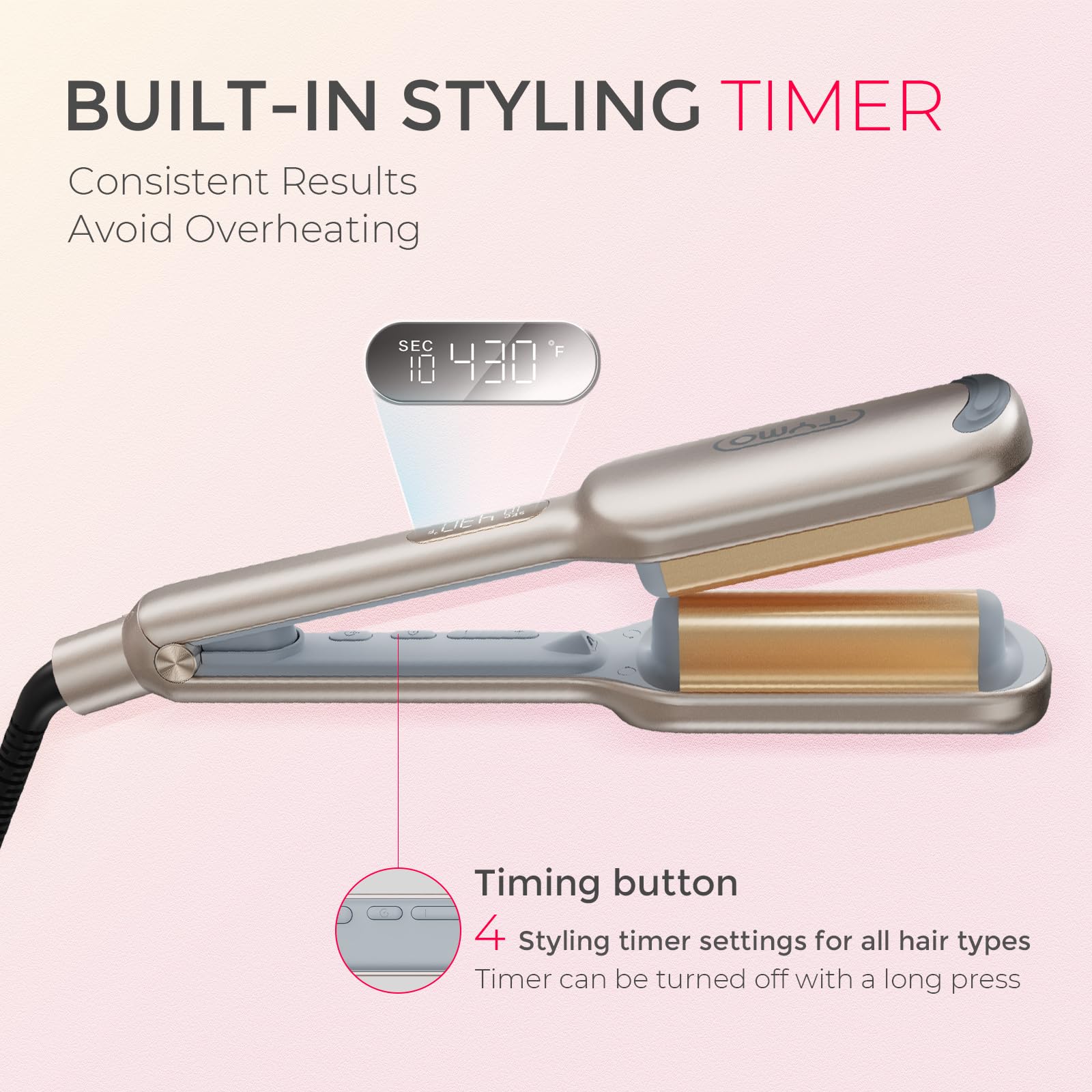 Curling Iron Hair Crimper Waver - TYMO ROVY Beach Waves Curling Wand, Ionic Deep Waver Hair Curler Tool with Ceramic 3 Barrel for Women, Dual Voltage, Anti-Scald, Easy to Use, Pink, 1.25 Inch