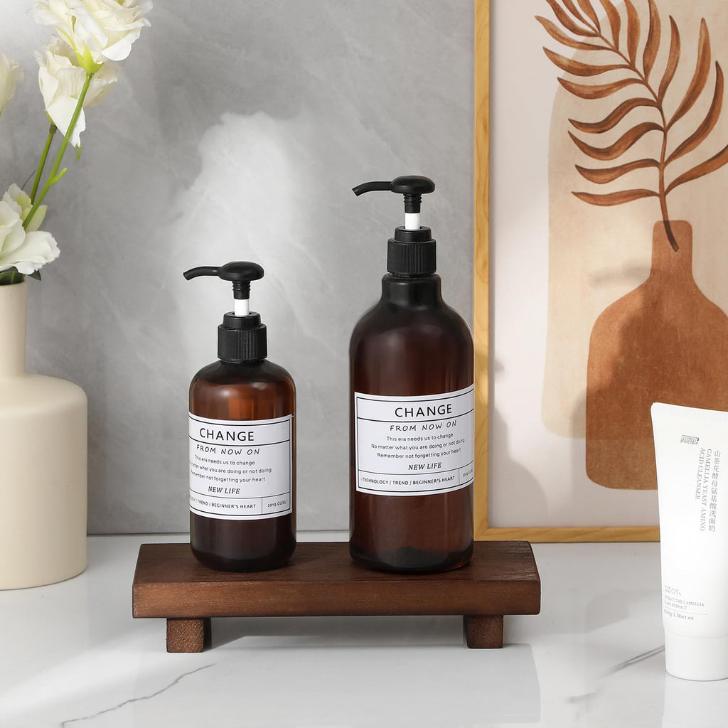 zoocatia Small Wood Tray Pedestal Stand Farmhouse Bathroom Decor Decorative Wooden Riser Kitchen Soap Dish Holder for Vanity, Counter, Sink, 9" x 5.9" - Black