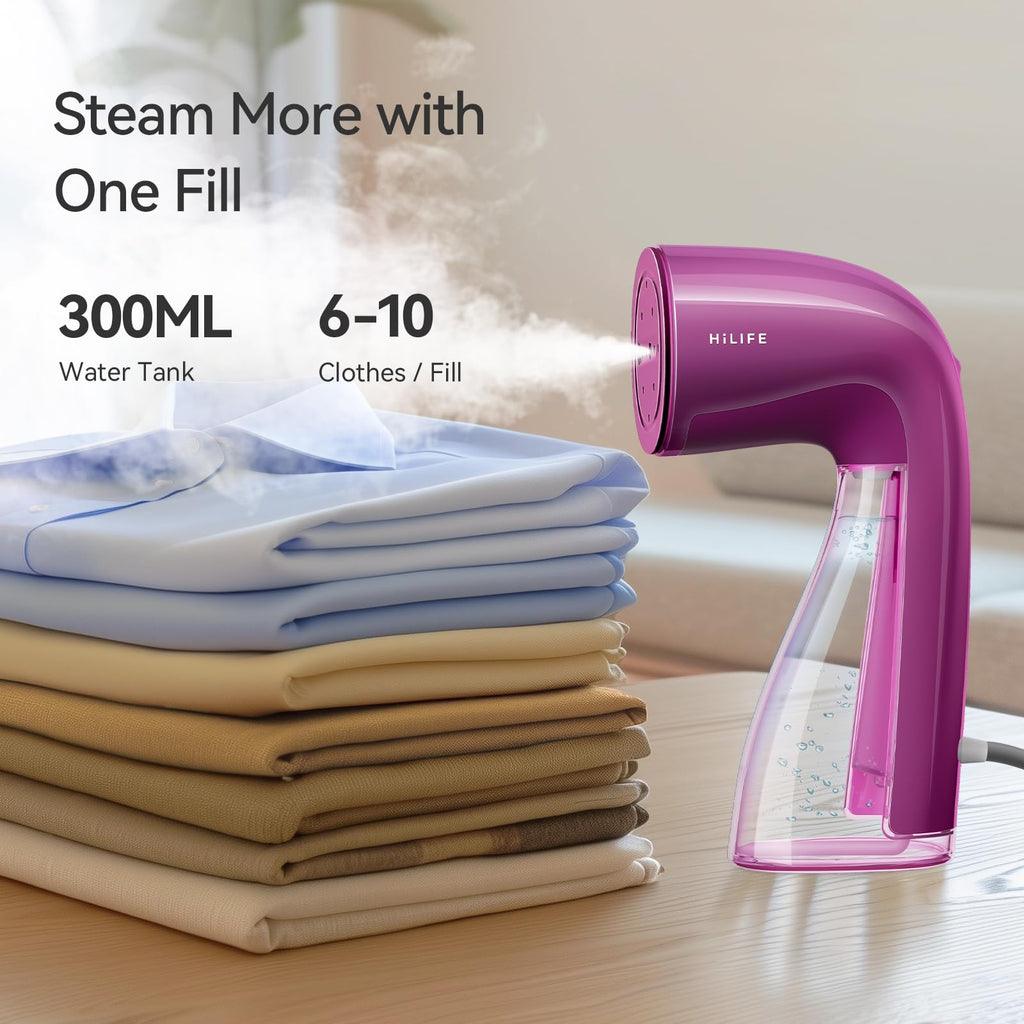 HiLIFE Steamer for Clothes, Portable Handheld Clothing Steamer, 240ml Big Capacity, 700W, Strong Power, Fabric Quick Wrinkle Remover with Brush for Home, Office, Travel (ONLY 120V) -Blue