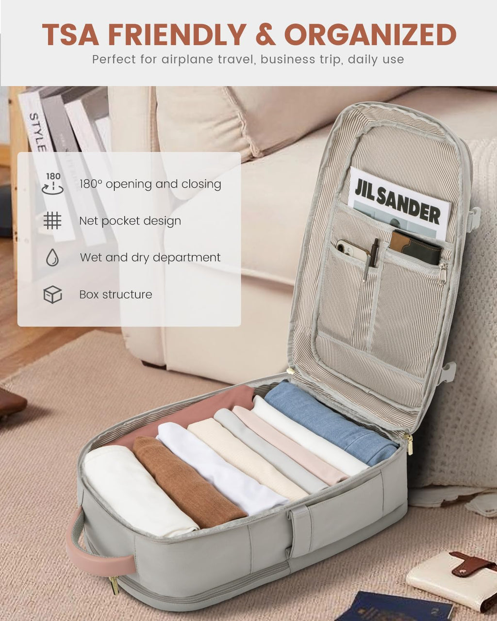 LOVEVOOK Carry On Travel Backpack For Women Men Flight Approved, 40L Personal Item Backpack for Airplanes, Business Weekender Overnight Daypack Fits 17 Inch Laptop, With 2 Packing Cubes, Black