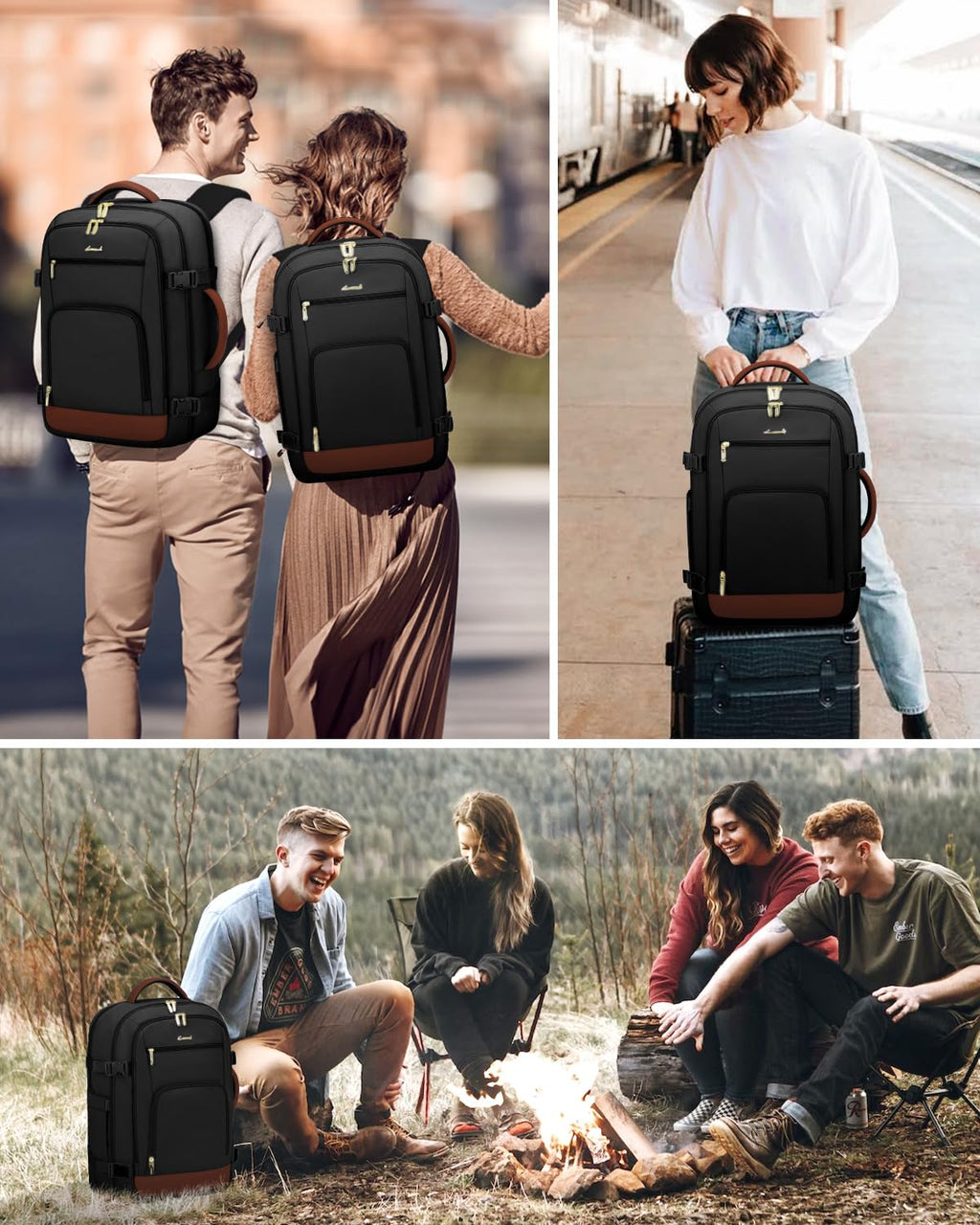 LOVEVOOK Carry On Travel Backpack For Women Men Flight Approved, 40L Personal Item Backpack for Airplanes, Business Weekender Overnight Daypack Fits 17 Inch Laptop, With 2 Packing Cubes, Black