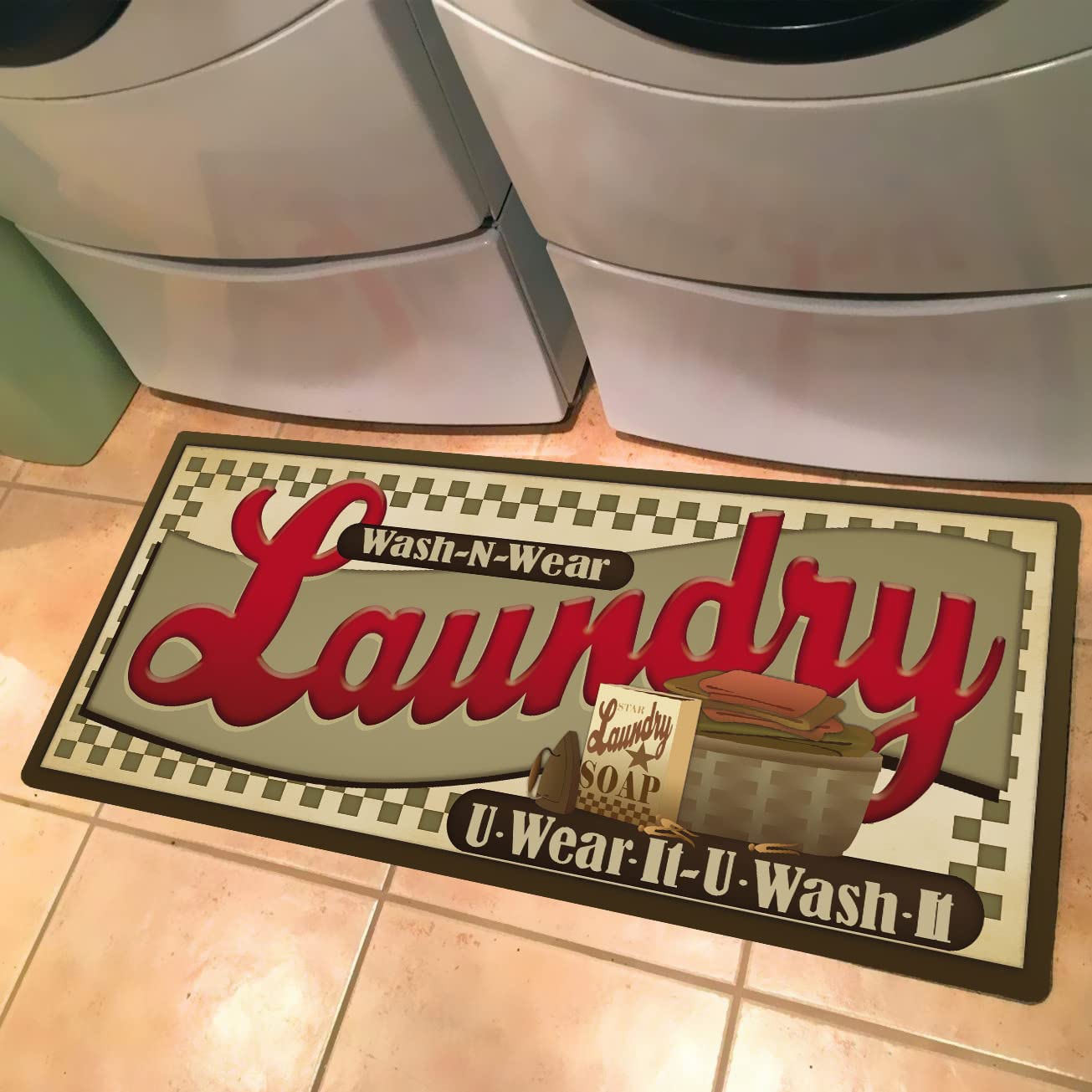 UKELER Laundry Room Rug Runner, Farmhouse Laundry Mats for Washroom Laundry Room Bathroom Kitchen, Non Slip Anti Fatigue Laundry Rugs 48''x20''