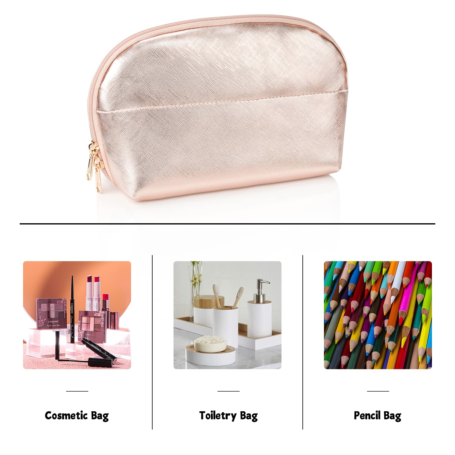 Ethereal Clear Makeup Bag, TSA Travel Makeup Organizer Bag Rose Gold Makeup Bags for Women Small Cosmetic Bag Portable Makeup Bag for Purse