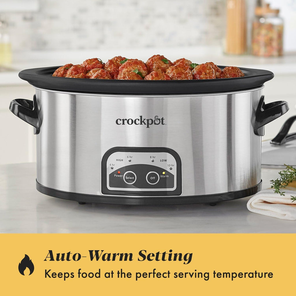 Crock-Pot Large 8-Quart Programmable Slow Cooker with Auto Warm Setting Black Stainless Steel